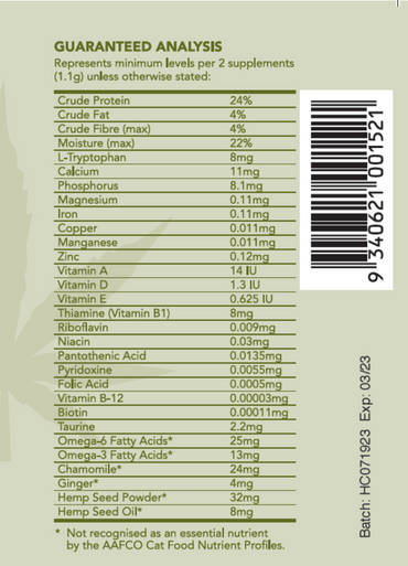 Hemp Clinicals Calming Plus Supplements for Cats 100g