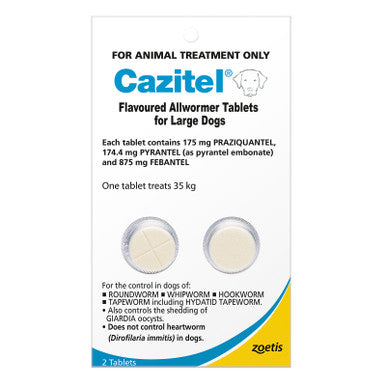 Cazitel Allwormer for Large Dogs up to 35 kg - 2 Tablets