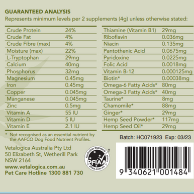 Hemp Clinicals Calming Plus Vitamins for Dogs 300g