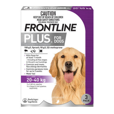 Frontline Plus for Large Dogs 20-40kg - Purple 3 Pack