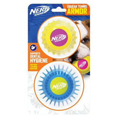 NERF DOG Armour Ball Set - Twin Pack Yellow/Pink & Blue/Green
