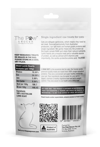 The Paw Grocer - Lamb Hearts for Cats 50g