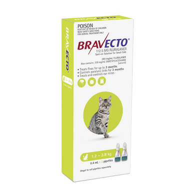 Bravecto Spot On For Cats Green 1.2-2.8kg - 2 Dose Pack