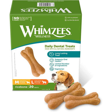 Whimzees Ricebone Medium-Large Dental Dog Treats 20 Pack