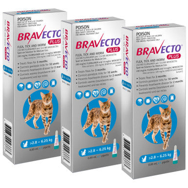 Bravecto PLUS Spot On for Cats 2.8-6.25 kg - Blue 3 Doses