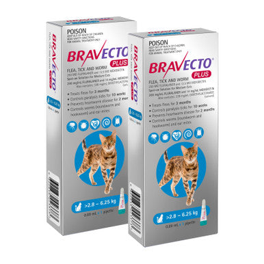 Bravecto PLUS Spot On for Cats 2.8-6.25 kg - Blue 2 Doses
