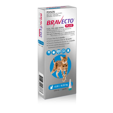 Bravecto PLUS Spot On for Cats 2.8-6.25 kg - Blue 1 Dose