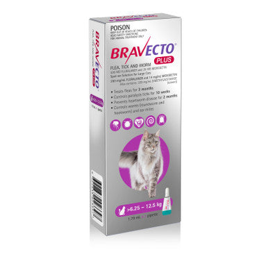 Bravecto PLUS Spot On for Cats 6.25-12.5 kg - Purple 1 Dose