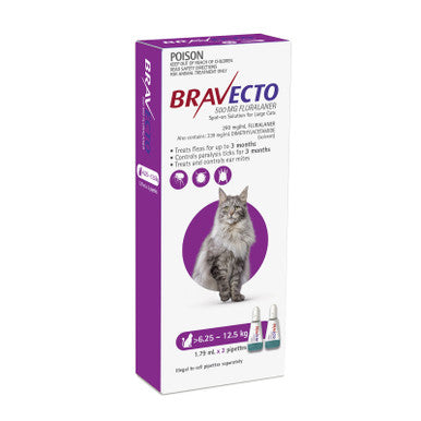 Bravecto Spot On For Cats Purple 6.25-12.5kg - 2 Dose Pack