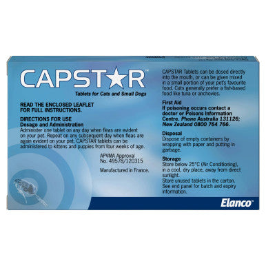 CAPSTAR Flea Tablets For Small Dogs and Cats Up To 11kg - 6 Tablets