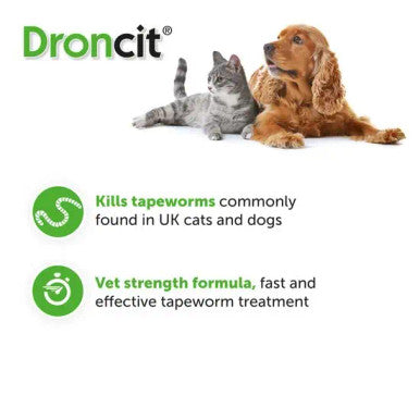 Droncit Tapewormer for Dogs and Cats - 104 Tablets