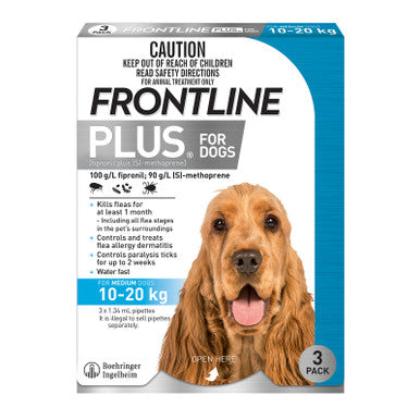 Frontline Plus for Medium Dogs 10-20kg - Blue 3 Pack
