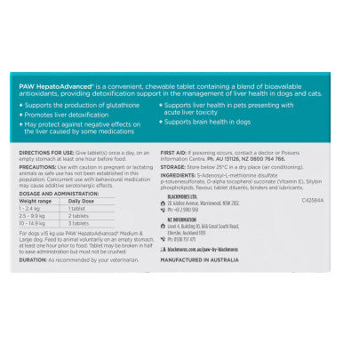 PAW by Blackmores Hepatoadvanced for Cats and Small Dogs under 15kg - 60 Tablets