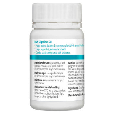 PAW Digesticare SB Gastrointestinal Support for Dogs 500mg - 30 Capsules