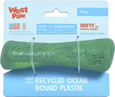 West Paw Seaflex Recycled Plastic Fetch Dog Toy - Drifty Small - Emerald