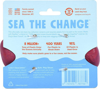 West Paw Seaflex Recycled Plastic Fetch Dog Toy - Drifty Small - Hibiscus