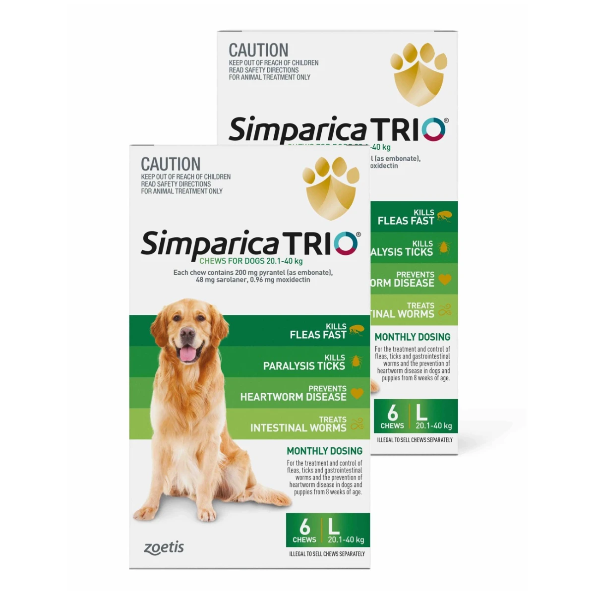 Simparica TRIO for Dogs 20.1-40 kg - 12 Chews Green