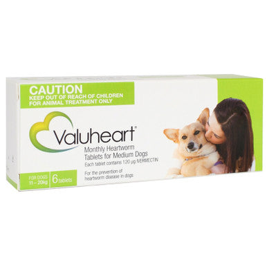 Valuheart for Medium Dogs 11-20kg Green - 6 Tablets