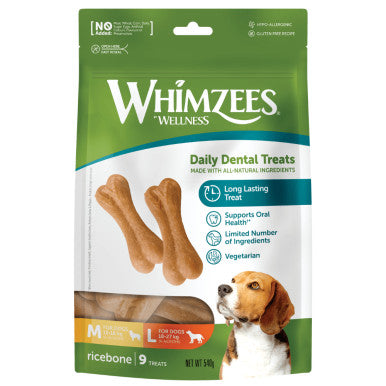Whimzees Ricebone Medium-Large Dental Dog Treats 9 Pack