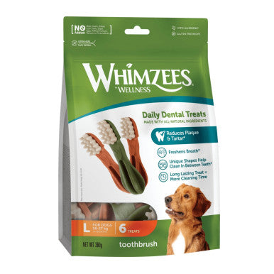 Whimzees Toothbrush Large Dental Dog Treats 6 Pack