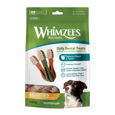 Whimzees Toothbrush Medium Dental Dog Treats 12 Pack