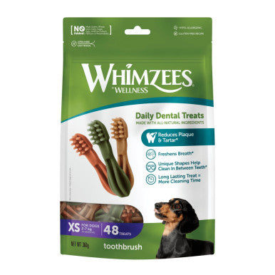 Whimzees Toothbrush X-Small Dental Dog Treats 48 Pack