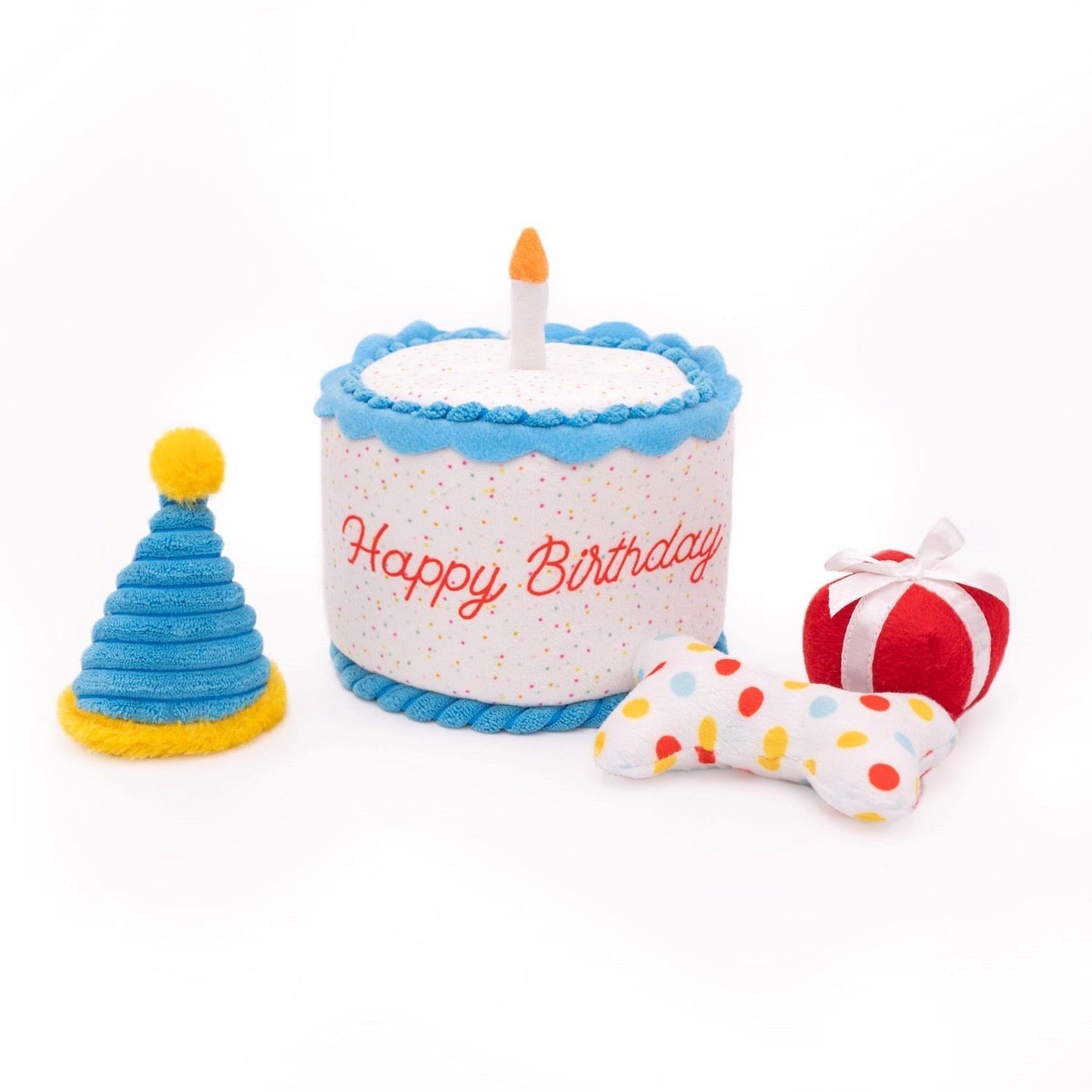 Zippy Paws Burrow Squeaker Dog Toy - Birthday Cake with 3 Miniz Toys