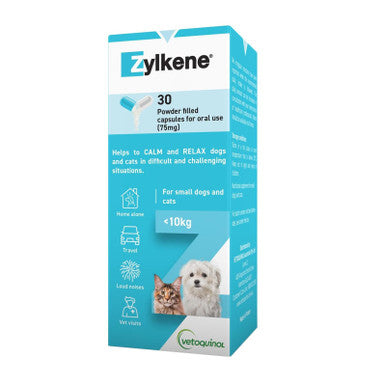 Zylkene Calming Supplement Dogs & Cats Under 10kg - 30 Capsules 75mg