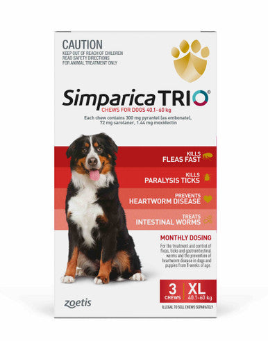 Simparica TRIO for Dogs 40.1-60 kg - 3 Chews Red