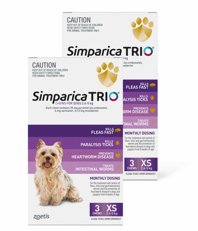 Simparica TRIO for Dogs & Puppies 2.6-5 kg - 6 Chews Purple