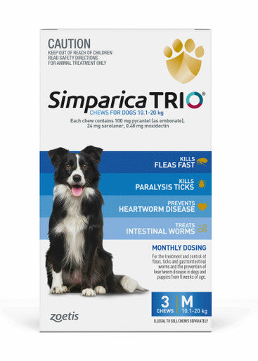 Simparica TRIO for Dogs 10.1-20 kg - 3 Chews Blue