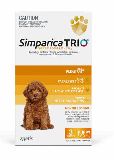 Simparica TRIO for Puppies 1.3-2.5 kg - 3 Chews Yellow