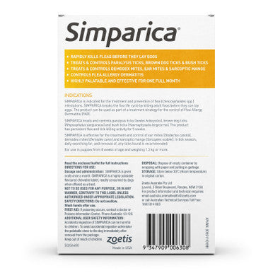 Simparica For Small Dogs & Puppies 1.3-2.5kg - 3 Chews